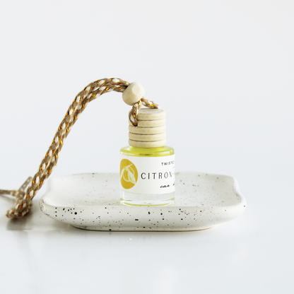 Citron+Mandarin Car Diffuser on dish