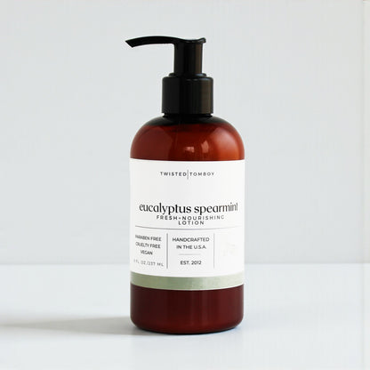 Hand lotion bottle with pump and 'Twisted Tomboy' branding on a white background