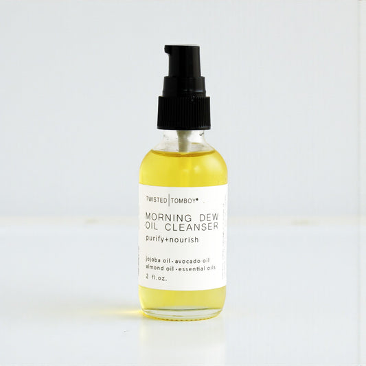 Bottle of Twisted Tomboy Morning Dew Oil Cleanser on a white background