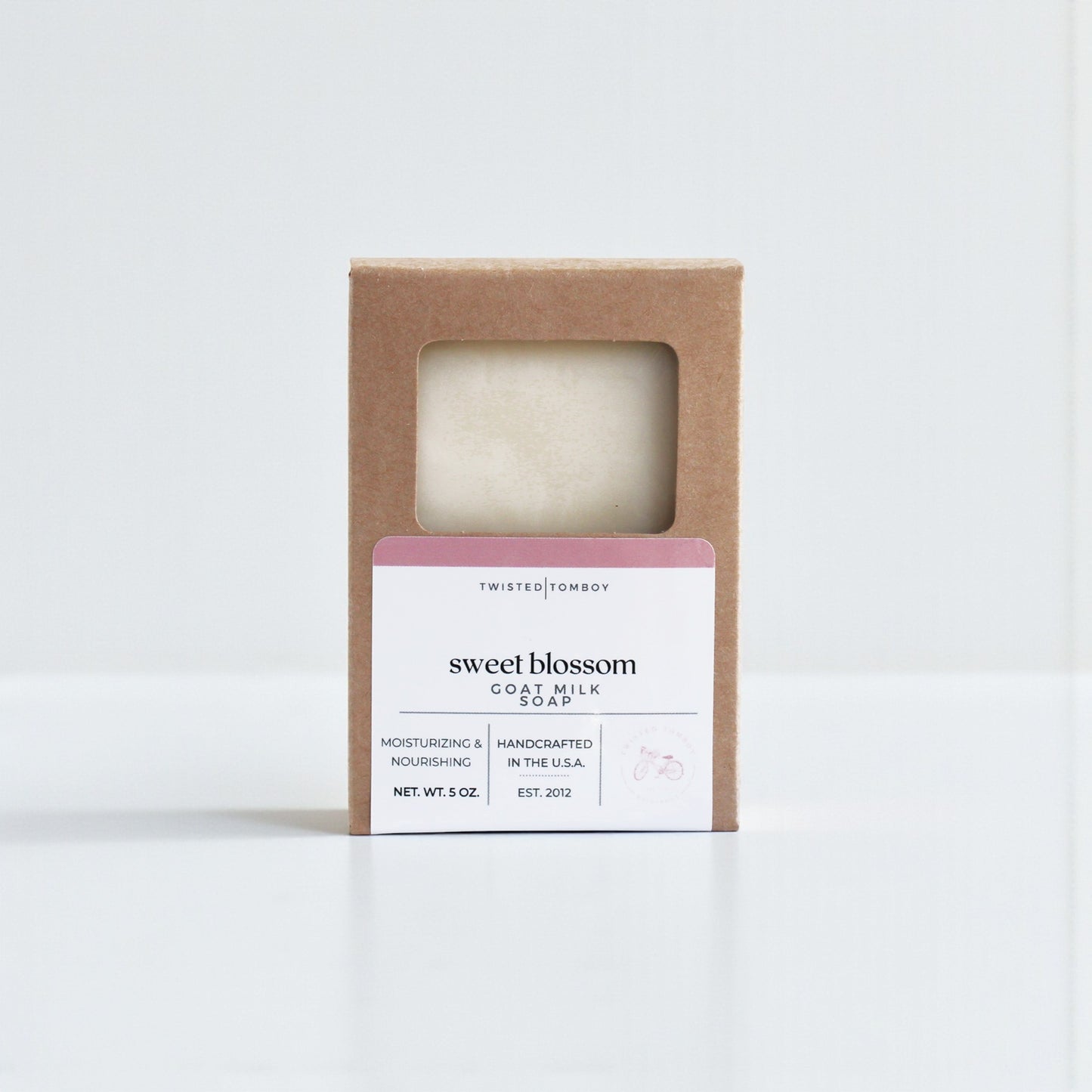 Sweet Blossom bar of soap in a 'Twisted Tomboy' packaging on a white background
