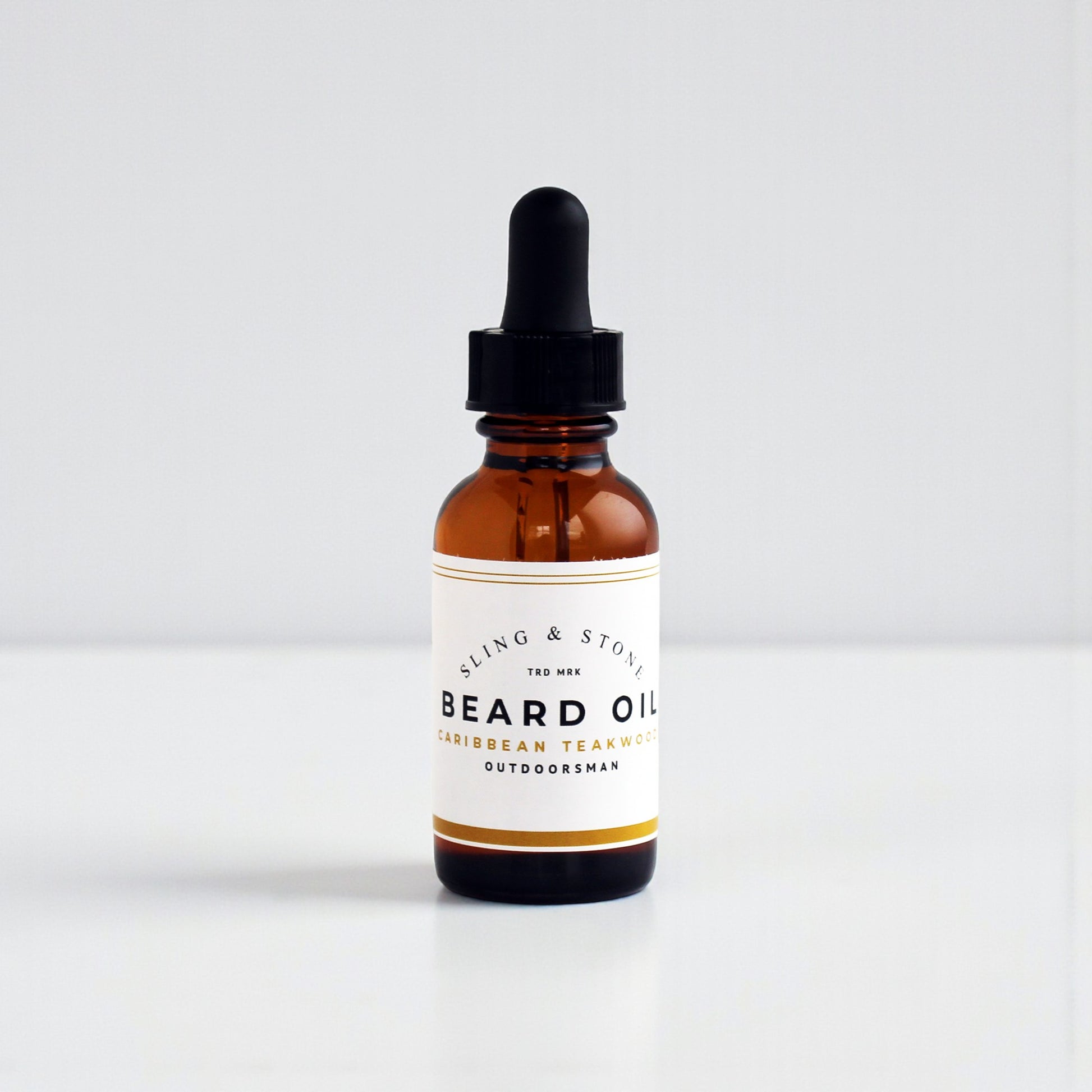 FOR HIM | BEARD OIL | 5-OIL BLEND in amber glass bottle, featuring Caribbean Teakwood scent.