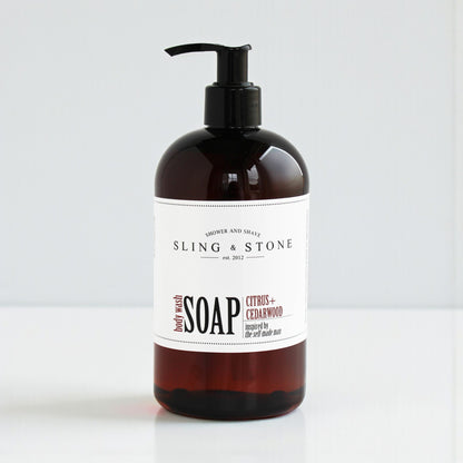FOR HIM BODY WASH LIQUID SOAP in amber bottle with pump, featuring citrus and cedarwood scent. NEW SCENTS!