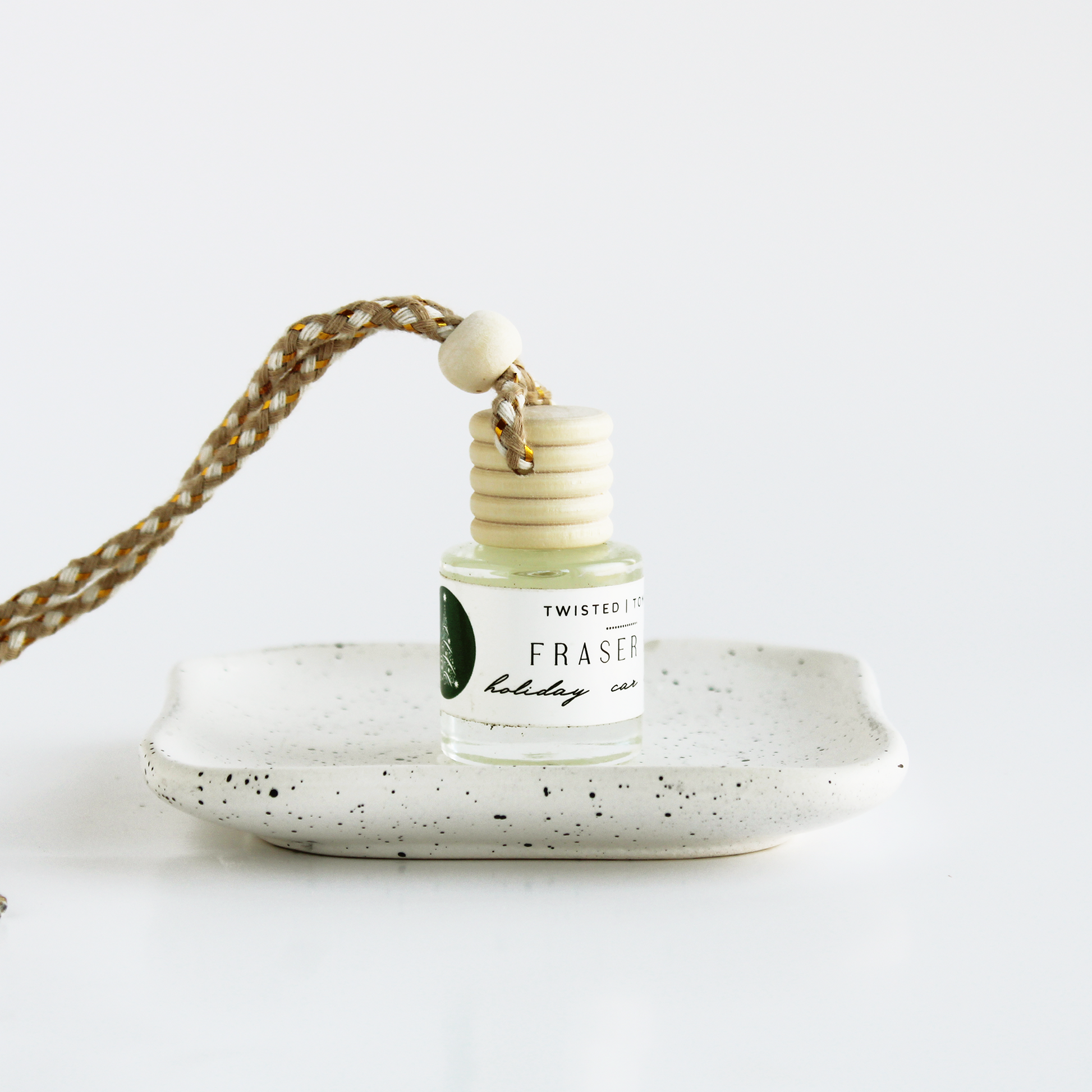 Fraser Fir car diffuser on dish w/string