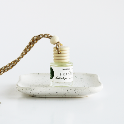 Fraser Fir car diffuser on dish w/string