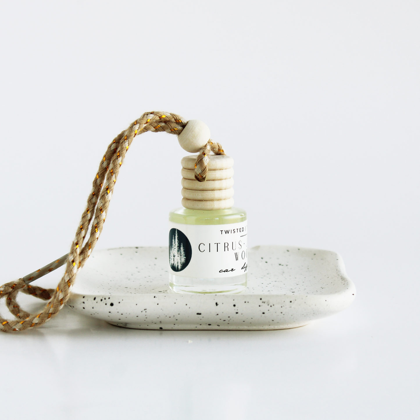 Citrus+Jasmine+Woods car diffuser bottle with golden rope 