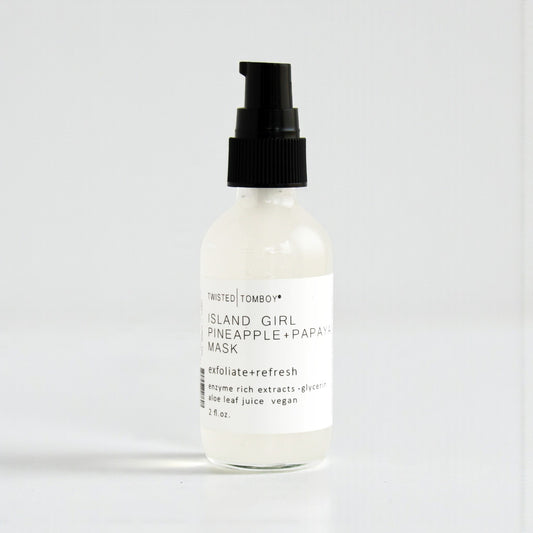 Island Girl Pineapple+Papaya Enzyme Face Mask in a clear bottle with a pump dispenser.