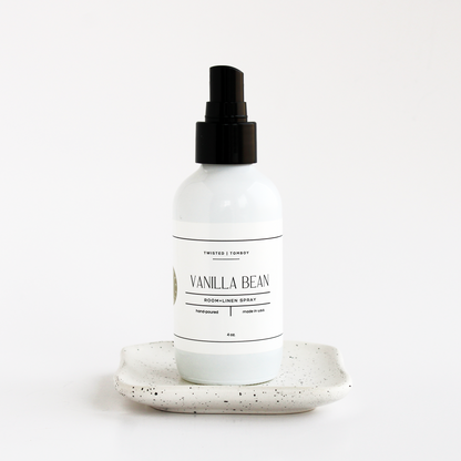 Vanilla Bean room spray bottle on a white background