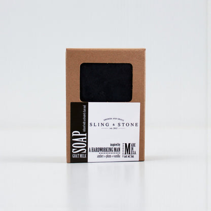 FOR HIM | HAND CRAFTED GOAT MILK BAR SOAP in a sleek brown box, featuring new scents for a hardworking man.