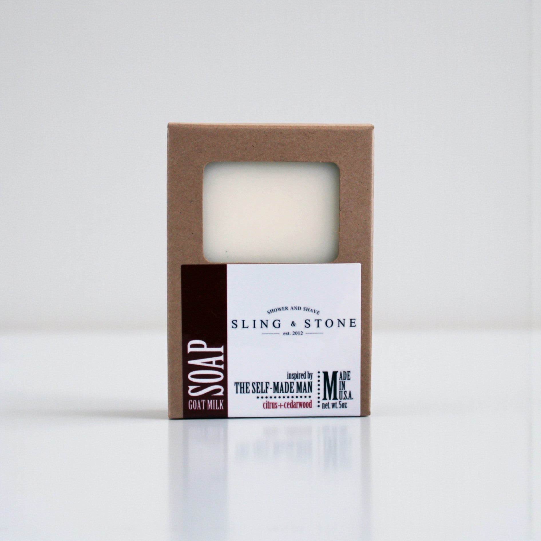 FOR HIM | HAND CRAFTED GOAT MILK BAR SOAP in a simple brown box, featuring new scents inspired by citrus and cedarwood.
