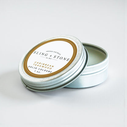 Tin of solid Caribbean Teakwood cologne